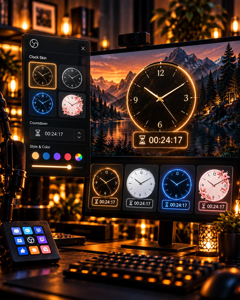 OBSGraphicClock countdown tool for OBS with analog clock skins, timer overlays and customizable stream visuals.